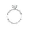 A profile view of the Round cut diamond engagement ring in platinum with a prong diamond band and cathedral setting