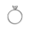 A profile view of the Marquise cut diamond engagement ring in platinum with a prong band and hidden halo setting