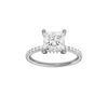 A front view of the Princess cut diamond engagement ring in 14k white gold with a prong diamond band and cathedral setting