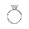 A profile view of the Princess cut diamond engagement ring in 14k white gold with a prong diamond band and cathedral setting