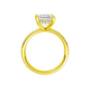 A profile view of the Princess cut diamond engagement ring in 14k yellow gold with a prong diamond band and cathedral setting