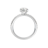 A profile view of the Round cut diamond engagement ring in 14k white gold with a prong diamond band and cathedral setting