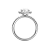 A profile view of the Elongated Cushion cut diamond engagement ring in 14k white gold with a prong band and solitaire setting