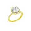 A three-quarter view of the Elongated Cushion cut diamond engagement ring in 14k yellow gold with a prong band and solitaire setting