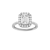 A front view of the Emerald cut diamond engagement ring in platinum with a prong diamond band and cathedral setting