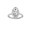 A front view of the Marquise cut diamond engagement ring in 14k white gold with a prong diamond band and cathedral setting