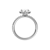 A profile view of the Marquise cut diamond engagement ring in 14k white gold with a prong diamond band and cathedral setting