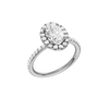 A three-quarter view of the Oval cut diamond engagement ring in 14k white gold with a prong diamond band and cathedral setting