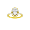 A front view of the Oval cut diamond engagement ring in 14k yellow gold with a prong diamond band and cathedral setting