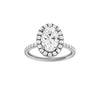A front view of the Oval cut diamond engagement ring in platinum with a prong diamond band and cathedral setting