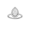 A front view of the Pear cut diamond engagement ring in 14k white gold with a prong diamond band and cathedral setting