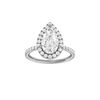 A front view of the Pear cut diamond engagement ring in platinum with a prong diamond band and cathedral setting