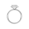 A profile view of the Princess cut diamond engagement ring in platinum with a prong diamond band and cathedral setting