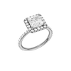 A three-quarter view of the Princess cut diamond engagement ring in 14k white gold with a prong diamond band and cathedral setting
