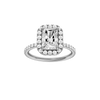 A front view of the radiant cut diamond engagement ring in platinum with a prong diamond band and cathedral setting