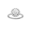 A front view of the Round cut diamond engagement ring in 14k white gold with a prong diamond band and cathedral setting