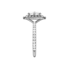 A side view of the Elongated cushion cut diamond engagement ring in platinum with a prong diamond band and cathedral setting