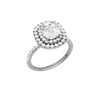 A three-quarter view of the Elongated cushion cut diamond engagement ring in 14k white gold with a prong diamond band and cathedral setting