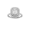 A front view of the Emerald cut diamond engagement ring in 14k white gold with a prong diamond band and cathedral setting
