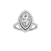 A front view of the Marquise cut diamond engagement ring in 14k white gold with a prong diamond band and cathedral setting