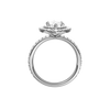 A profile view of the Marquise cut diamond engagement ring in 14k white gold with a prong diamond band and cathedral setting