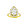 A front view of the Pear cut diamond engagement ring in 14k yellow gold with a prong diamond band and cathedral setting