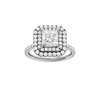 A front view of the Princess cut diamond engagement ring in 14k white gold with a prong diamond band and cathedral setting