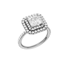 A three-quarter view of the Princess cut diamond engagement ring in platinum with a prong diamond band and cathedral setting