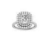 A front view of the Radiant cut diamond engagement ring in platinum with a prong diamond band and cathedral setting