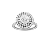 A front view of the Round cut diamond engagement ring in 14k white gold with a prong diamond band and cathedral setting