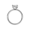 A profile view of the Emerald cut diamond engagement ring in platinum with a diamond channel band and cathedral setting