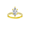 A front view of the Marquise cut diamond engagement ring in 14k yellow gold with a diamond channel band and cathedral setting