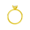 A profile view of the Marquise cut diamond engagement ring in 14k yellow gold with a diamond channel band and cathedral setting