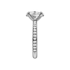 The side view of the Oval cut diamond engagement ring in 14k white gold with a diamond channel band and cathedral setting