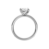 The profile view of the Oval cut diamond engagement ring in 14k white gold with a diamond channel band and cathedral setting