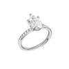 A three-quarter view of the Pear cut diamond engagement ring in 14k white gold with a channel band and solitaire setting