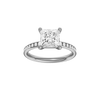 A front view of the Princess cut diamond engagement ring in 14k white gold with a diamond channel band and cathedral setting