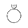 A profile view of the Princess cut diamond engagement ring in 14k white gold with a diamond channel band and cathedral setting