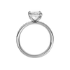A profile view of the Radiant cut diamond engagement ring in platinum with a diamond channel band and cathedral setting.