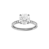A front view of the Round cut diamond engagement ring in platinum with a diamond channel band and cathedral setting