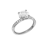 A three-quarter view of the Round cut diamond engagement ring in 14k white gold with a diamond channel band and cathedral setting