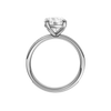 A profile view of the Round cut diamond engagement ring in platinum with a diamond channel band and cathedral setting