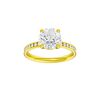 A front view of the Round cut diamond engagement ring in 14k yellow gold with a diamond channel band and cathedral setting