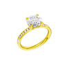 A three-quarter view of the Round cut diamond engagement ring in 14k yellow gold with a diamond channel band and cathedral setting