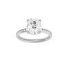 A front view of the Elongated Cushion cut diamond engagement ring in 14k white gold with a channel band and hidden halo setting