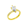 A three-quarter view of the Marquise cut diamond engagement ring in 14k yellow gold with a diamond channel band and cathedral setting