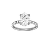 A front view of the Oval cut diamond engagement ring in 14k white gold with a diamond channel band and cathedral setting
