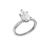 A three-quarter view of the Pear cut diamond engagement ring in platinum with a diamond channel band and cathedral setting