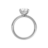 A profile view of the Pear cut diamond engagement ring in platinum with a diamond channel band and cathedral setting