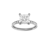 A front view of the Princess cut diamond engagement ring in platinum with a diamond channel band and cathedral setting